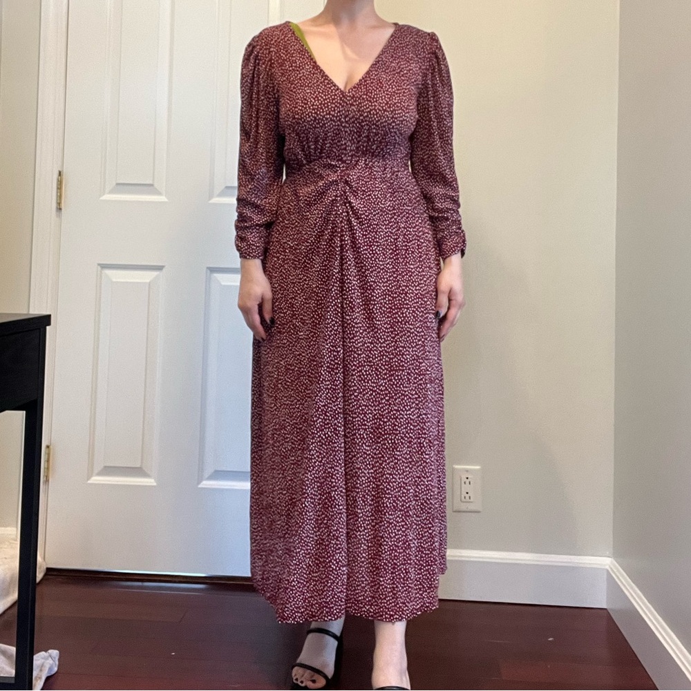 Mango Maroon Long Sleeve Dress